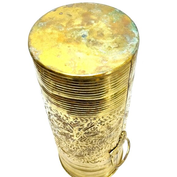 Umbrella Cane Brass Stand Grape Handle Detail Hand Hammered Reverse Floral Vinta - Picture 9 of 12